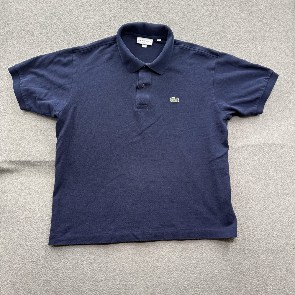 Lacoste Polo Shirt Mens XL Blue Solid Classic Fit Cotton Pique Croc Logo Casual